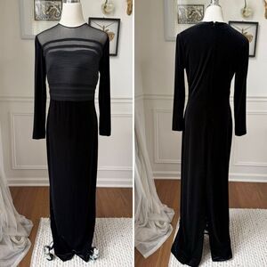 Rimini by Shaw Stretchy Black Velvet Long Sleeve Column Dress Formal Gown Black